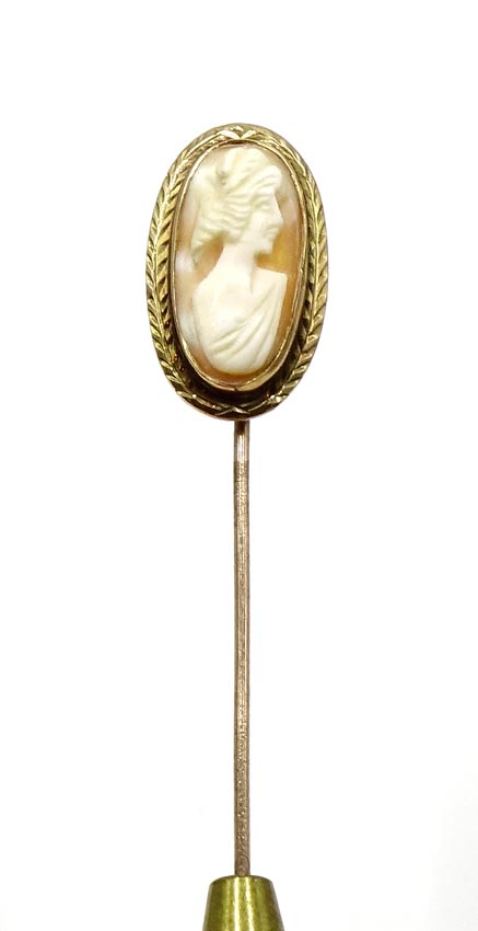10K Gold Carved Shell Cameo Stickpin