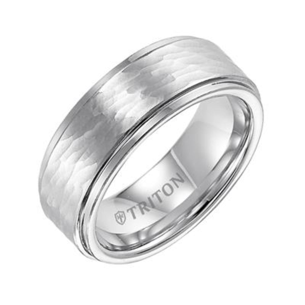 Men's 8mm Cobalt Hammered Finish Step Edge Wedding Band