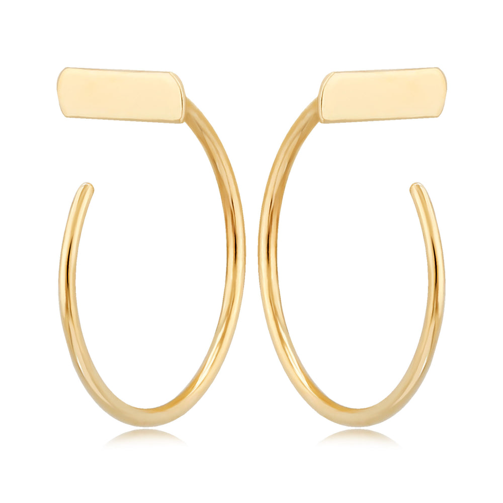 14k Gold Simple Bar Top Hoop Earrings
