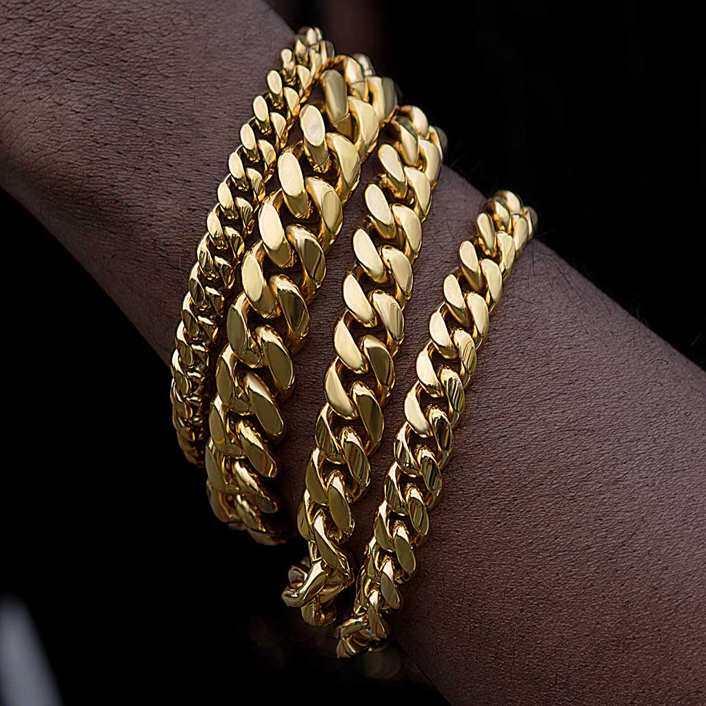 Helloice 8mm/10mm/12mm/14mm 8" Stainless Steel Cuban Bracelet in Gold