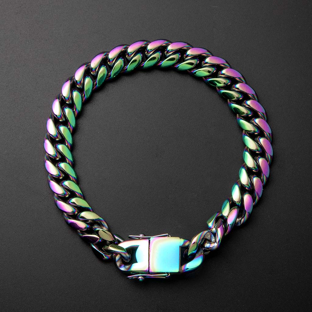 Helloice 10mm 8" Rainbow Miami Cuban Bracelet