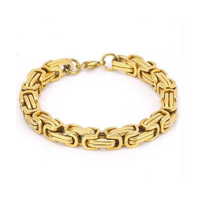 Helloice 8mm Titanium Steel Byzantine Bracelet in Gold