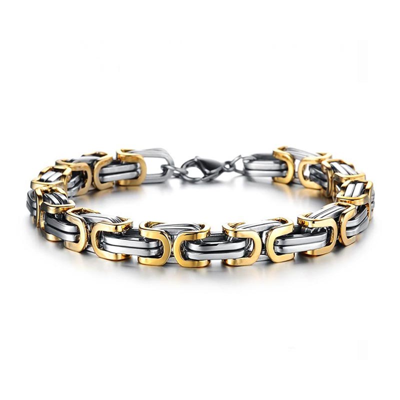 Helloice 8mm Gold & Silver Titanium Steel Byzantine Bracelet