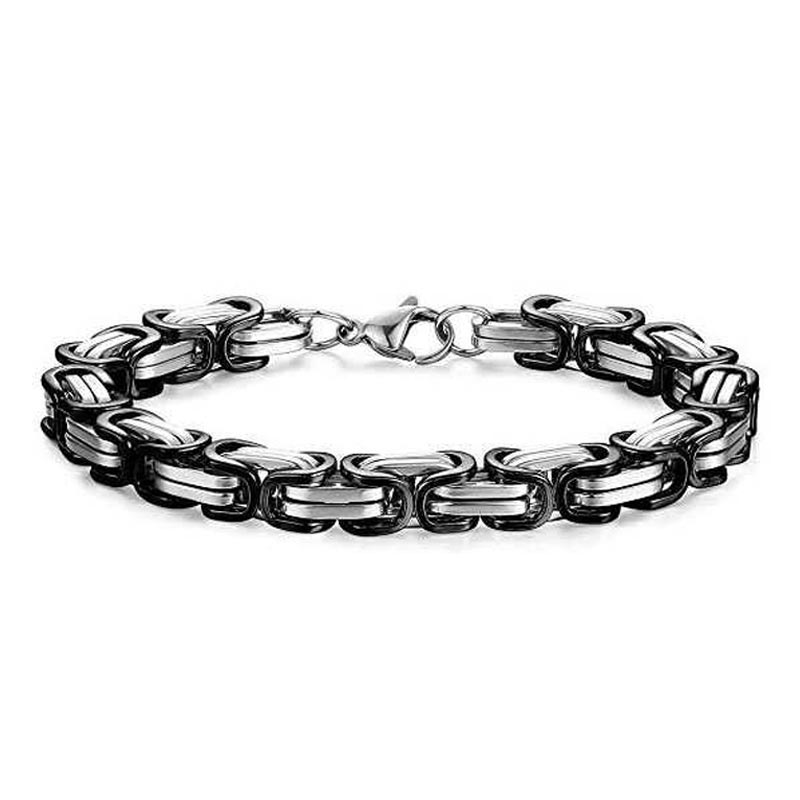 Helloice 8mm Black & Silver Titanium Steel Byzantine Bracelet