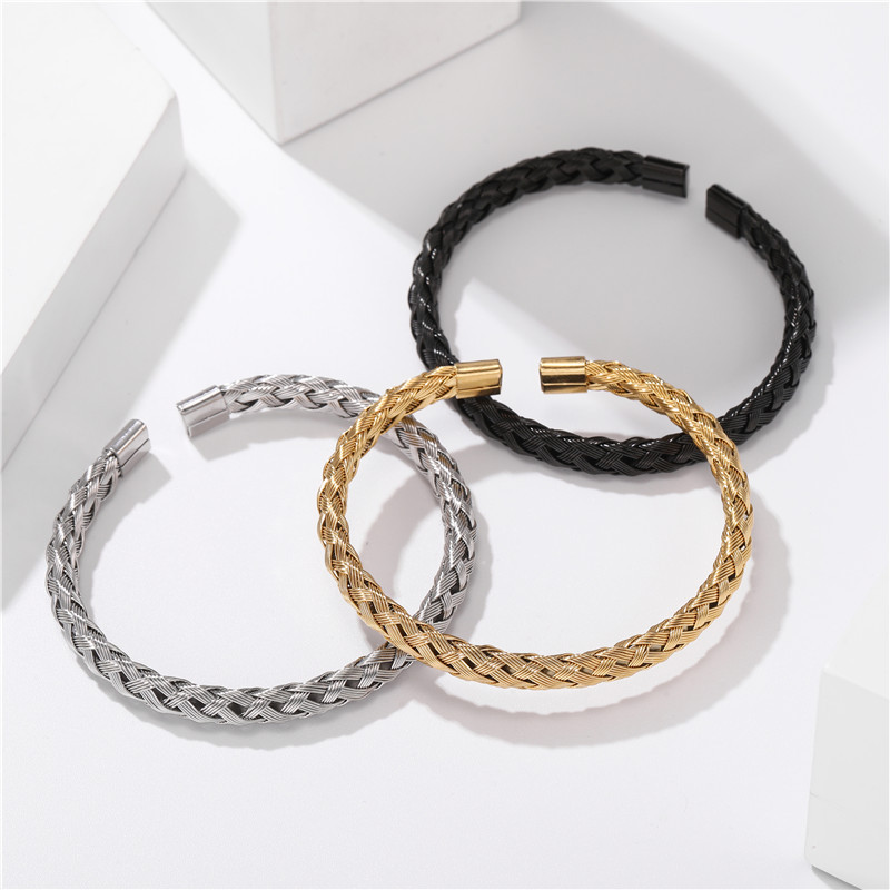 Helloice Braid Steel Wire Open Bracelet