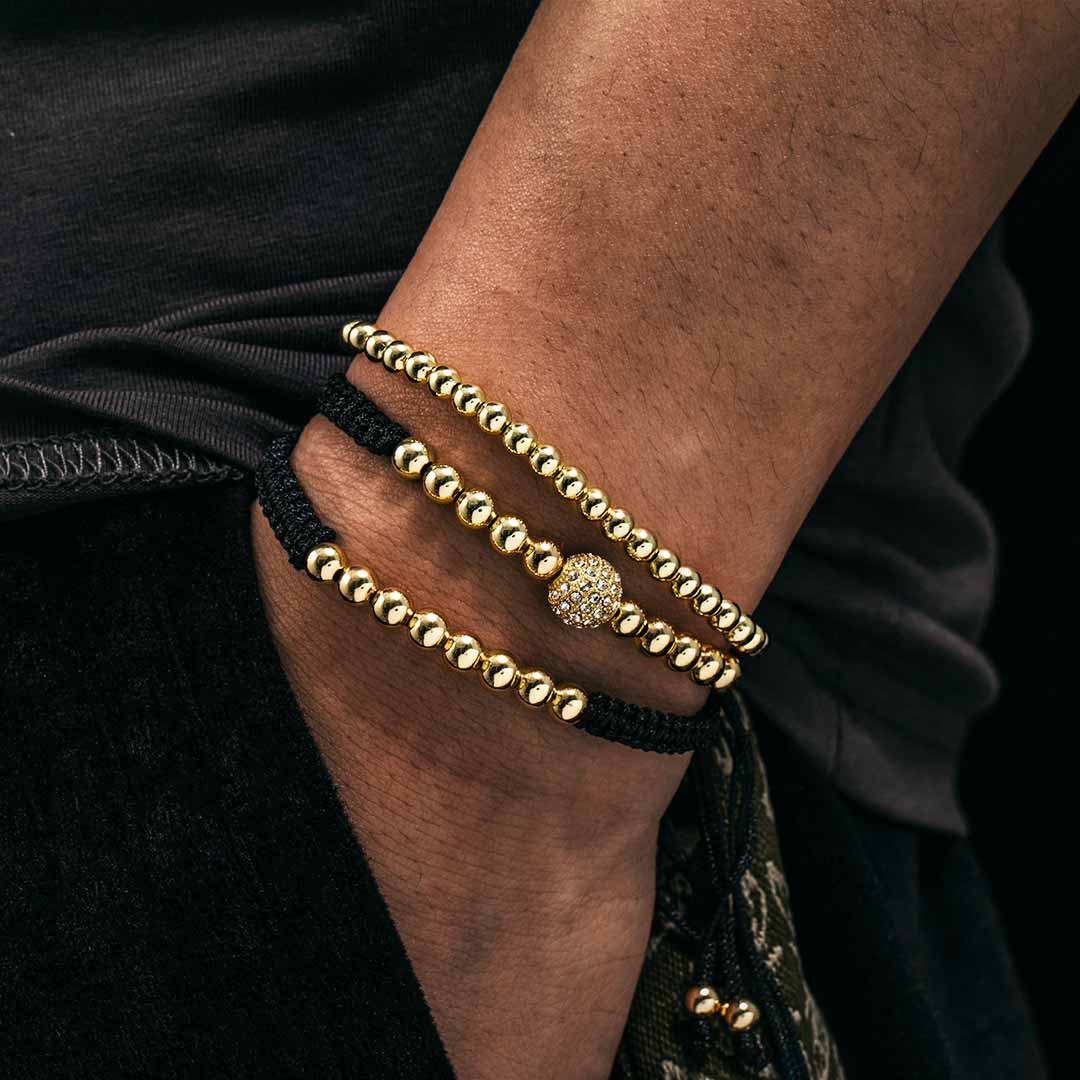 Helloice 3Pcs Braid Rope Copper Beads Bracelet