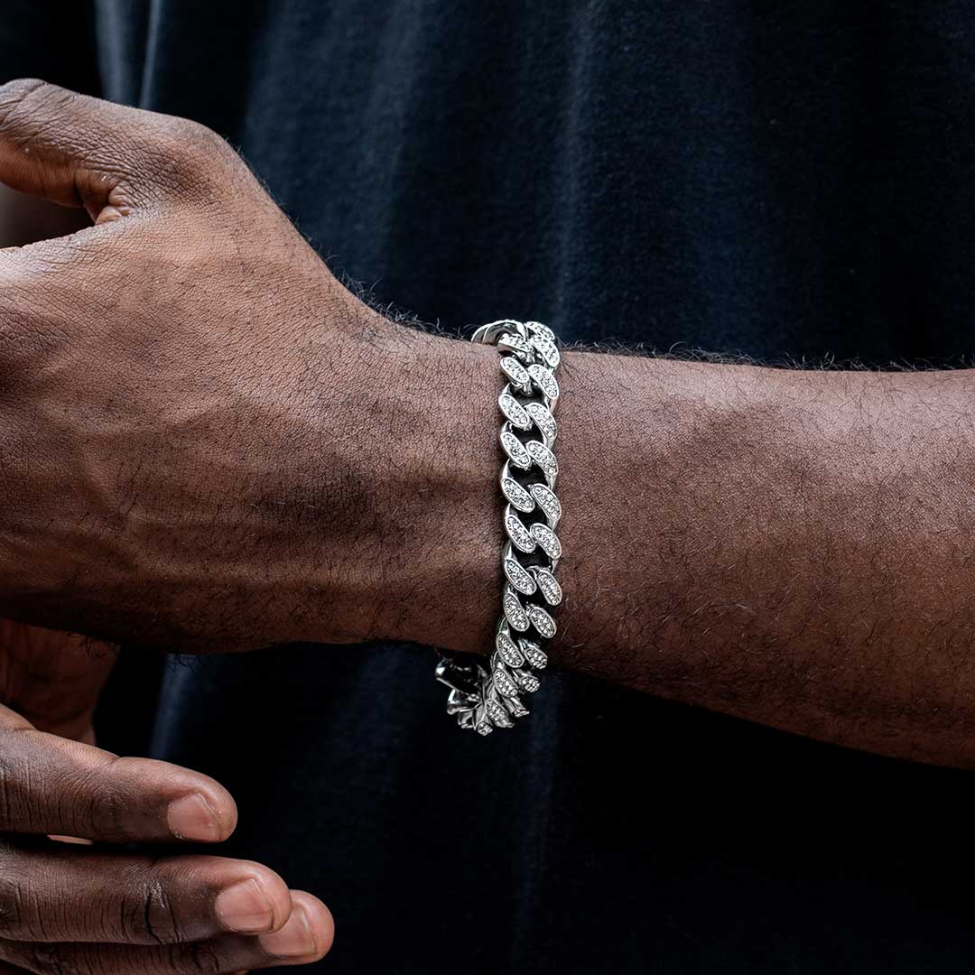 Helloice 12mm Iced Miami Cuban Bracelet in White Gold