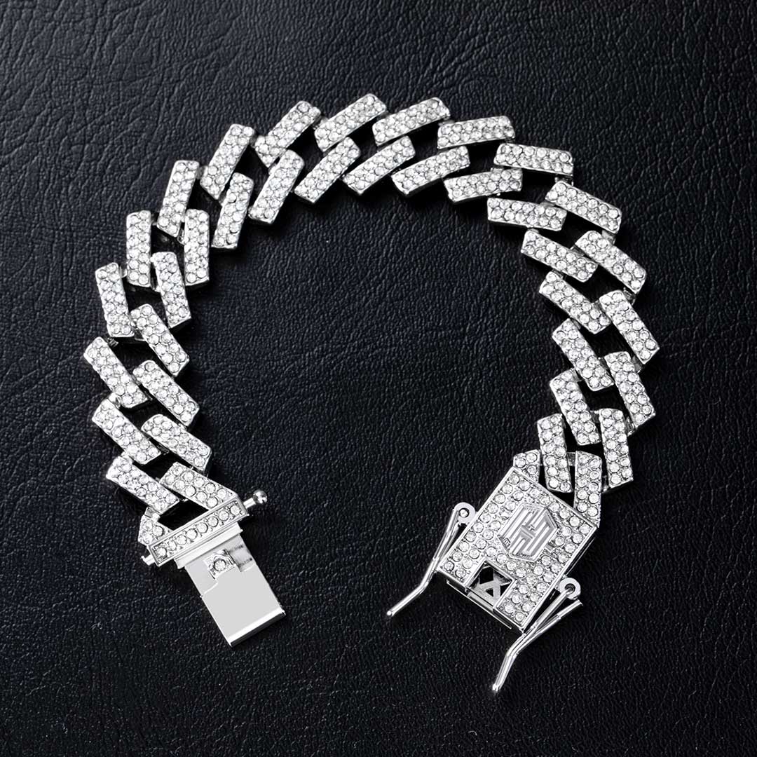 Helloice 14mm Iced Prong Cuban Bracelet in White Gold