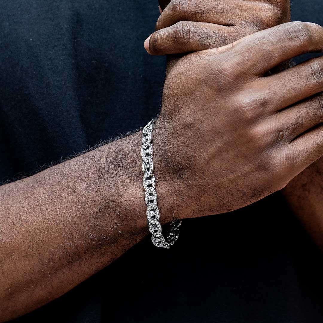 Helloice 8mm Iced G-link Bracelet in White Gold