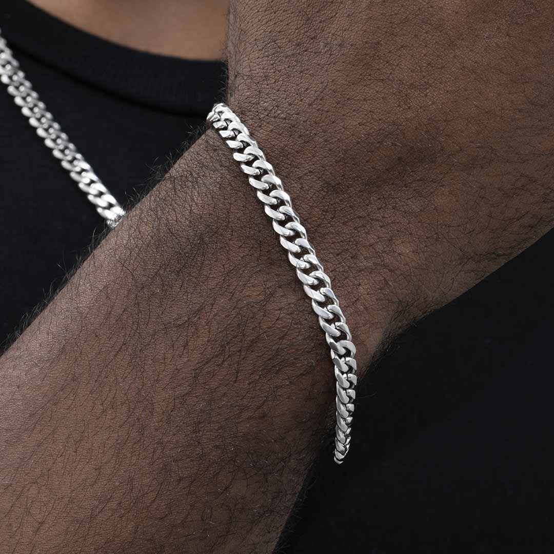 Helloice 6mm Diamond-Cut Stainless Steel Cuban Bracelet