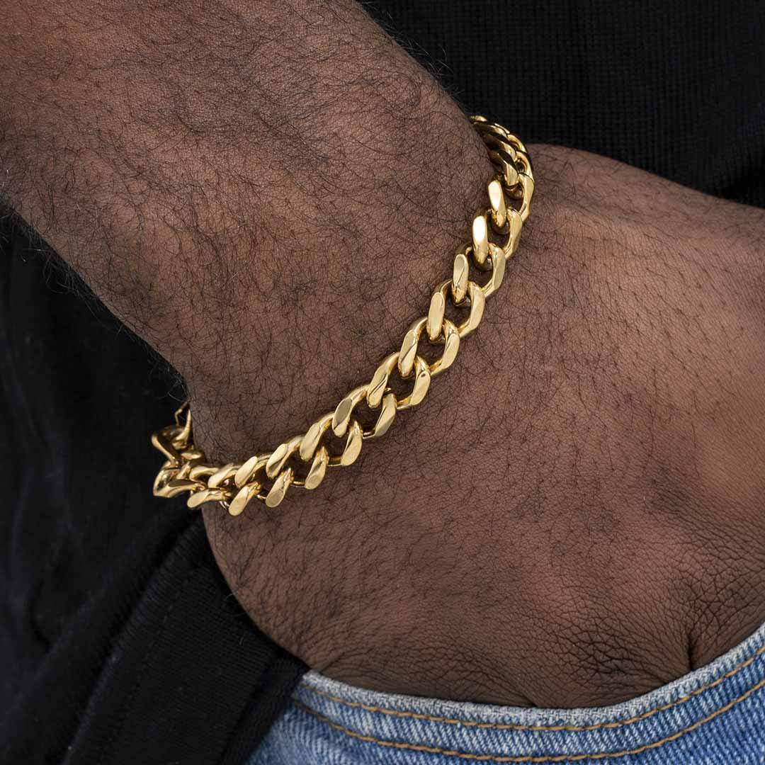 Helloice 9mm Diamond-Cut Cuban Bracelet in Gold