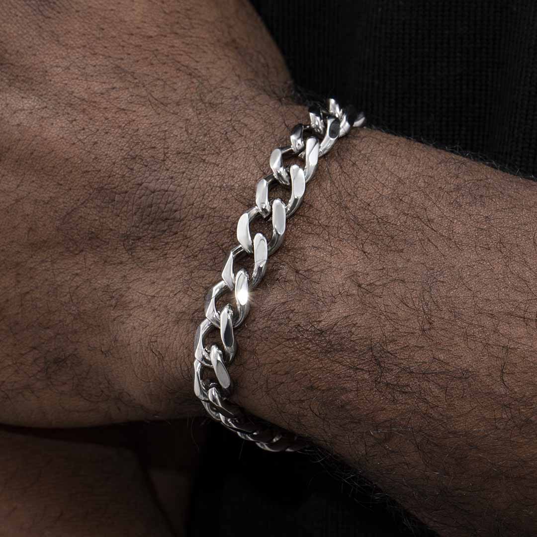 Helloice 9mm Diamond-Cut Stainless Steel Cuban Bracelet