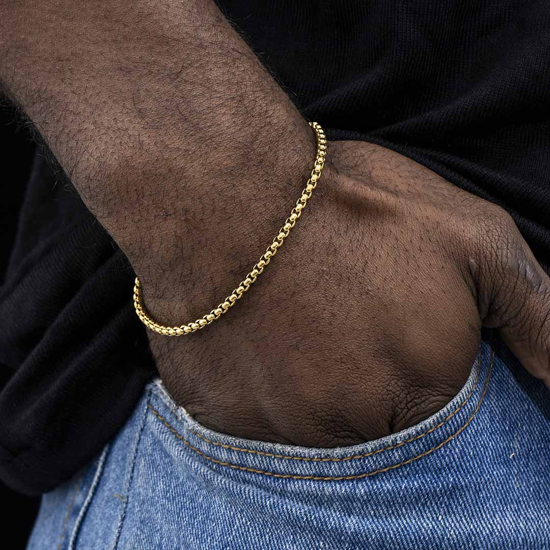 Helloice 3mm Round Box Bracelet in Gold