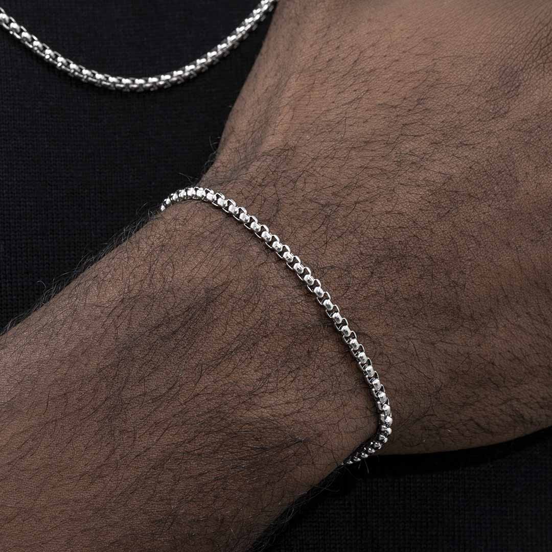 Helloice 3mm Round Box Stainless Steel Bracelet
