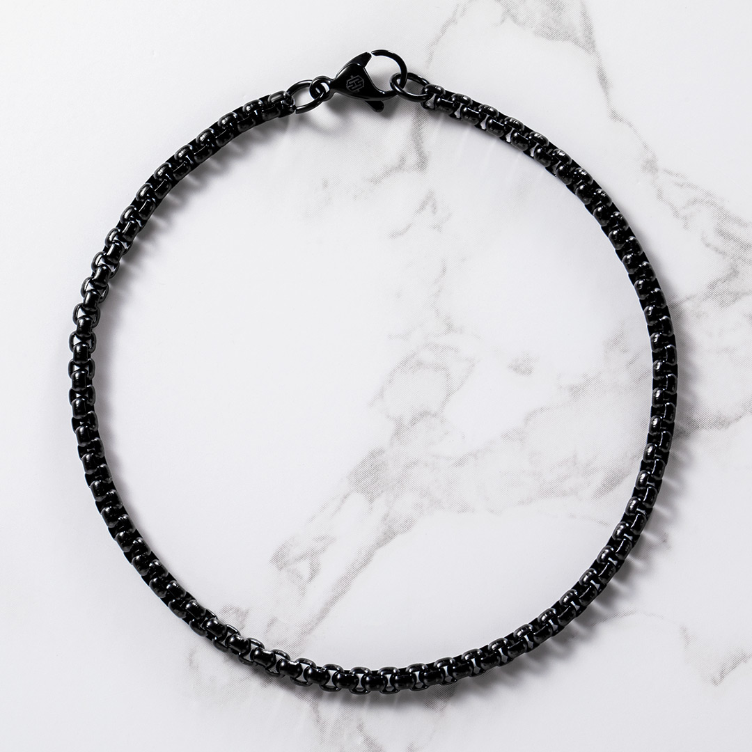 Helloice 3mm Round Box Bracelet in Black Gold