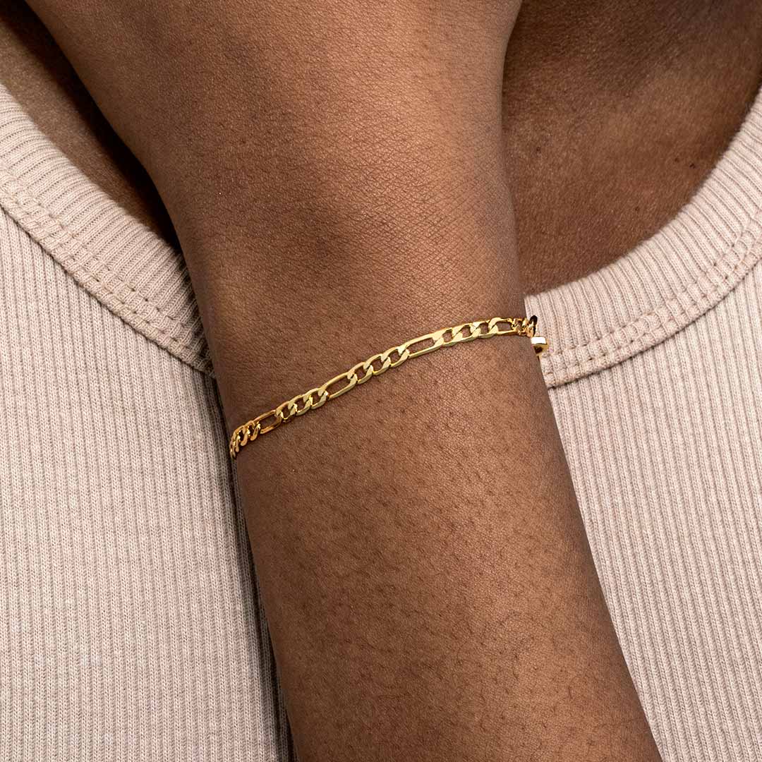 Helloice Women's 3mm Figaro Bracelet in Gold