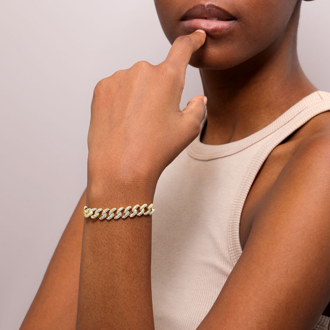 Helloice Women's Adjustable Iced Cuban Chain Bracelet in Gold