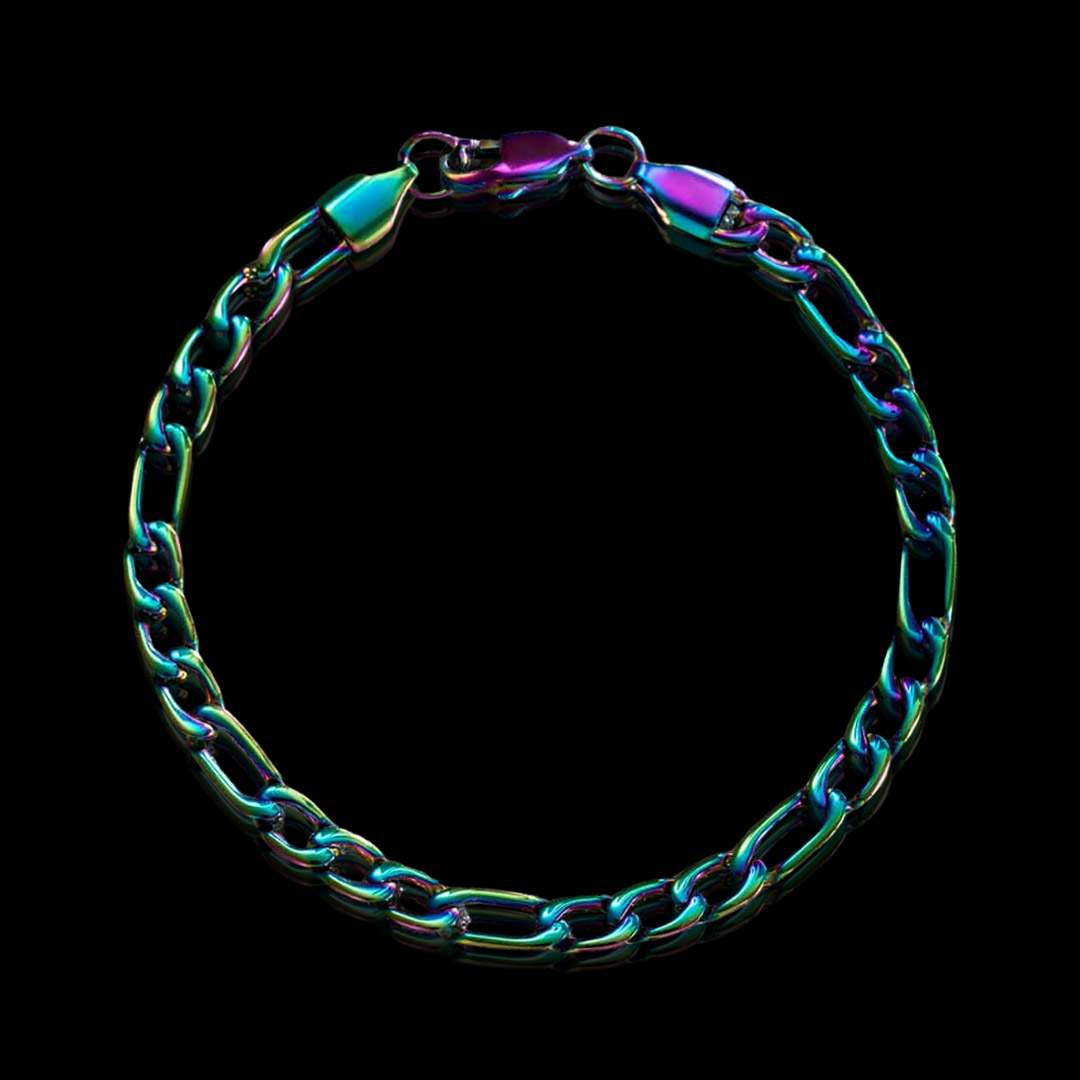 Helloice 5mm Rainbow Stainless Steel Figaro Bracelet