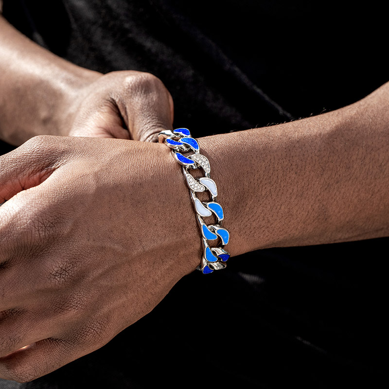 Helloice Iced 12mm Gradient Blue Cuban Bracelet in White Gold
