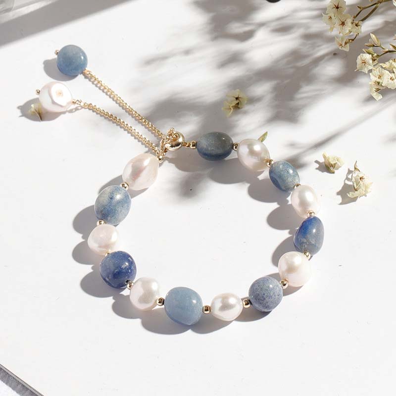 Helloice Pearl Blue Aventurine Adjustable Bracelet