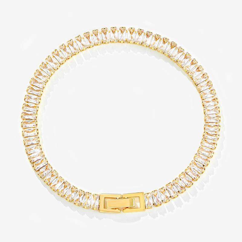 Helloice Baguette Cut Tennis Chain Bracelet in Gold