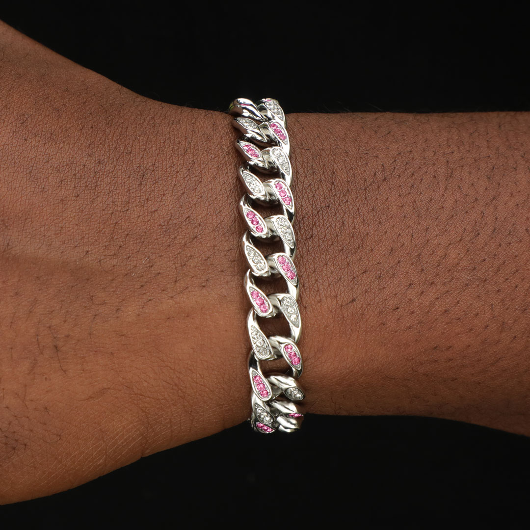 Helloice Iced 10mm Tear Drop Pink & White Miami Cuban Bracelet