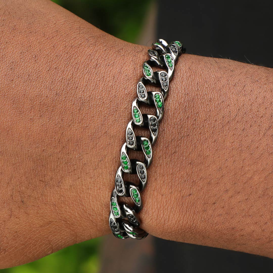 Helloice Iced 10mm Teardrop Emerald & Black Miami Cuban Bracelet