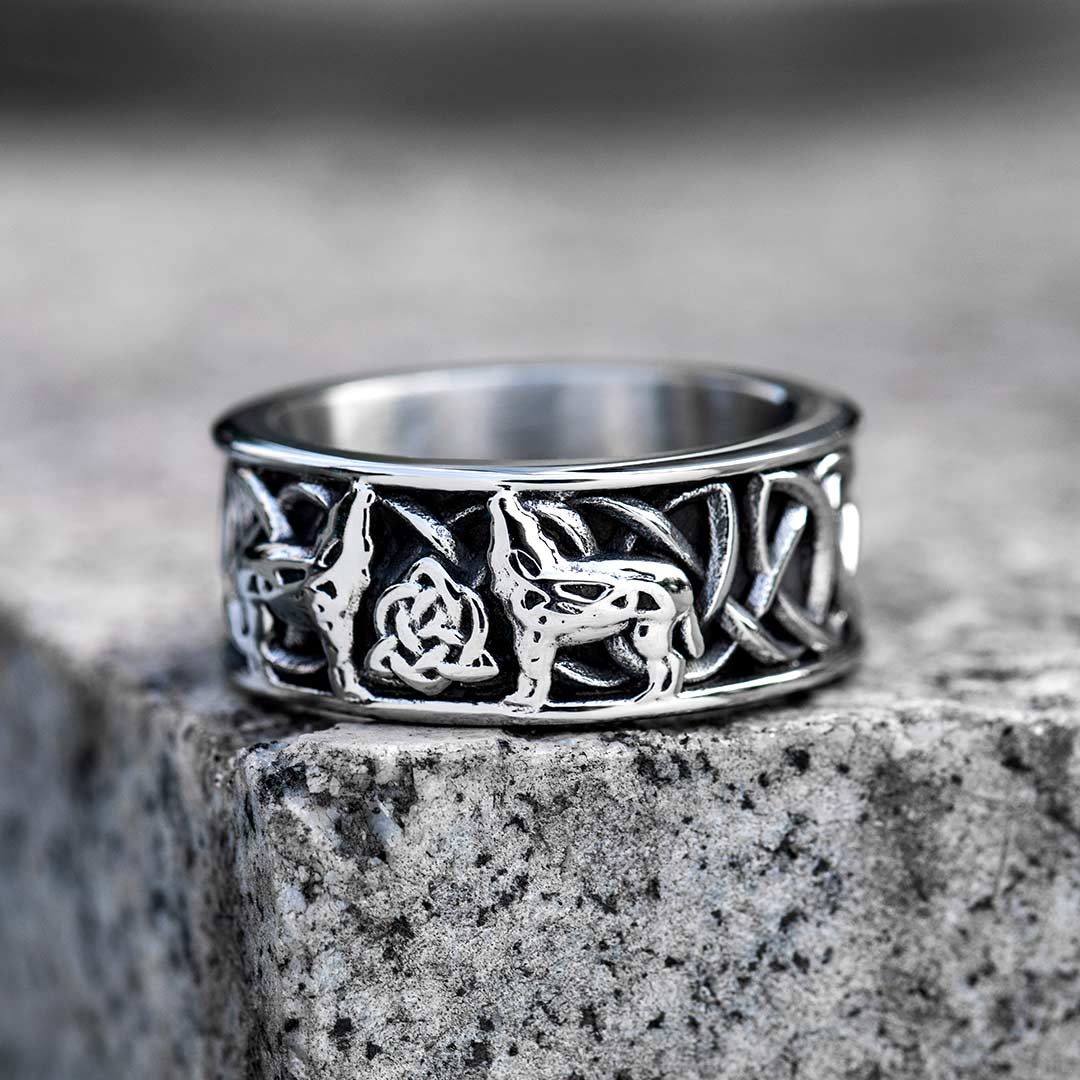 Helloice Fenris-wolf Stainless Steel Viking Ring