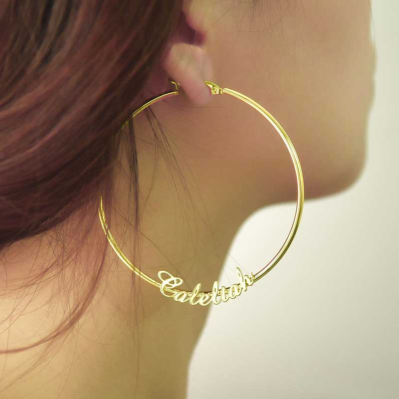 Helloice Personalized Name Hoop Earrings in Gold