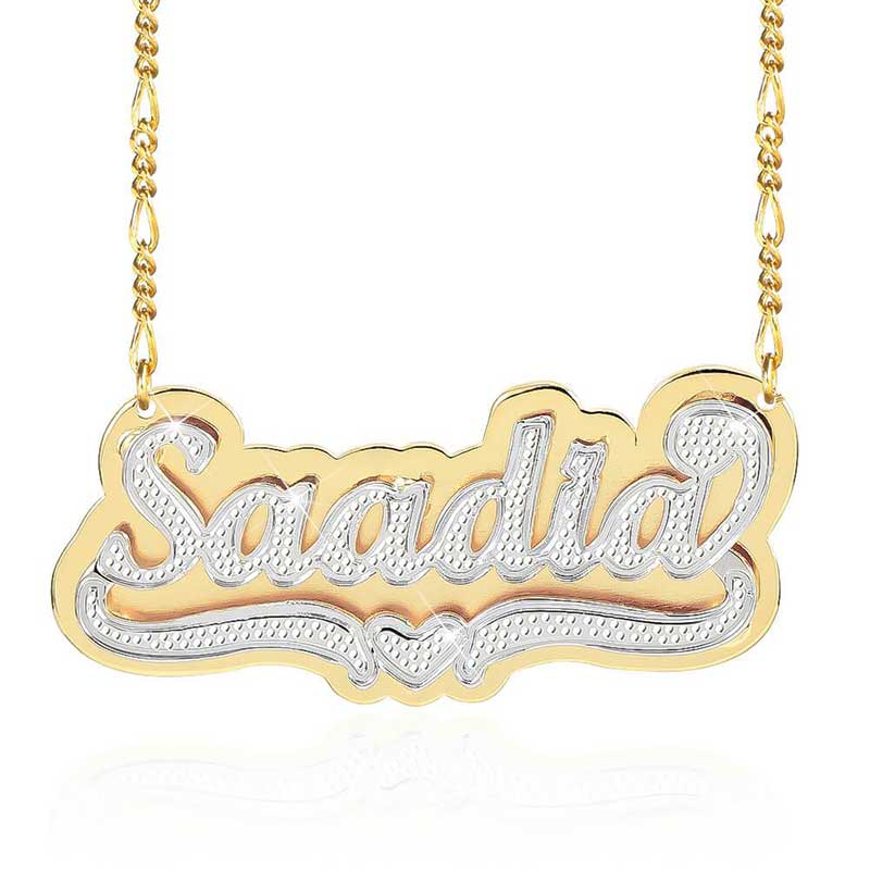 Helloice Custom Double Layered Two Tone Heart Name Necklace