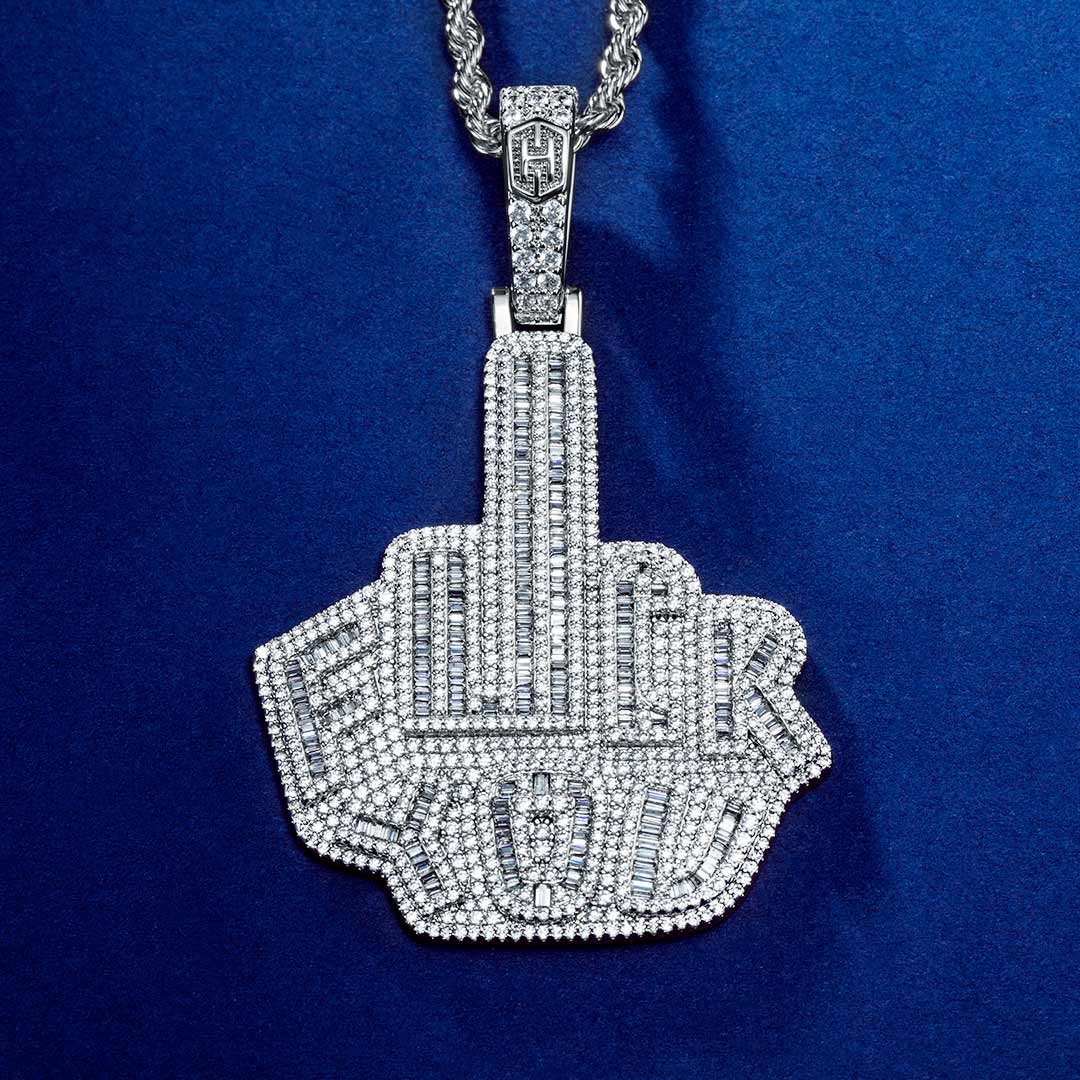 Helloice Iced “F**k You” Pendant in White Gold