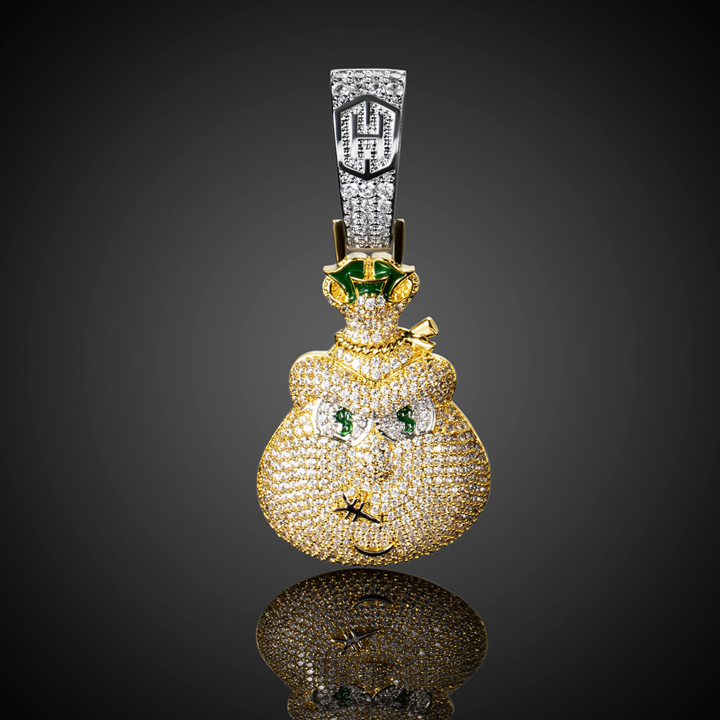 Helloice Iced Money Bag Pendant in Gold