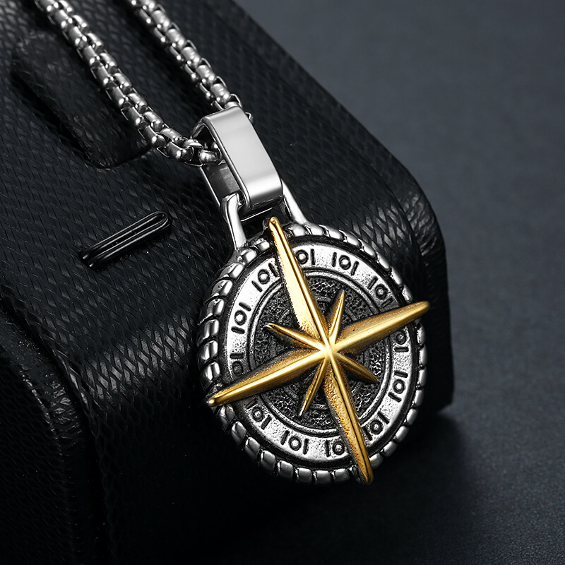 Helloice Gold North Star Antique Titanium Steel Pendant