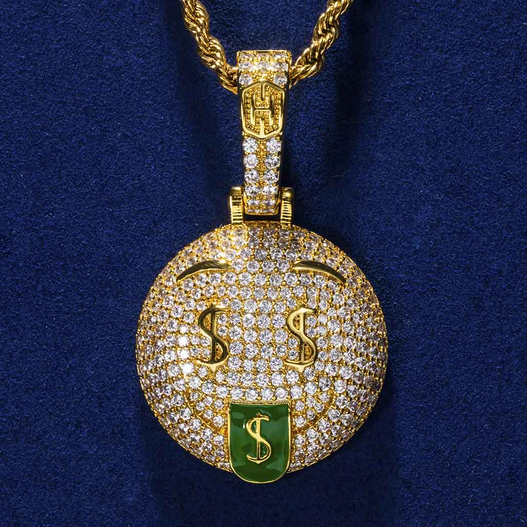 Helloice Iced Money Face Emoji Pendant in Gold
