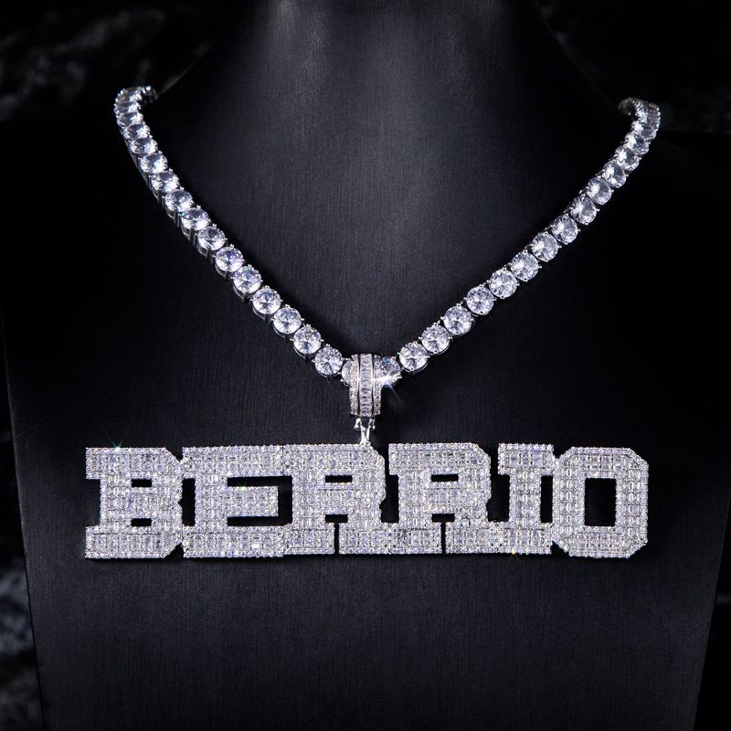 Helloice Custom Baguette Cut Name Pendant in White Gold