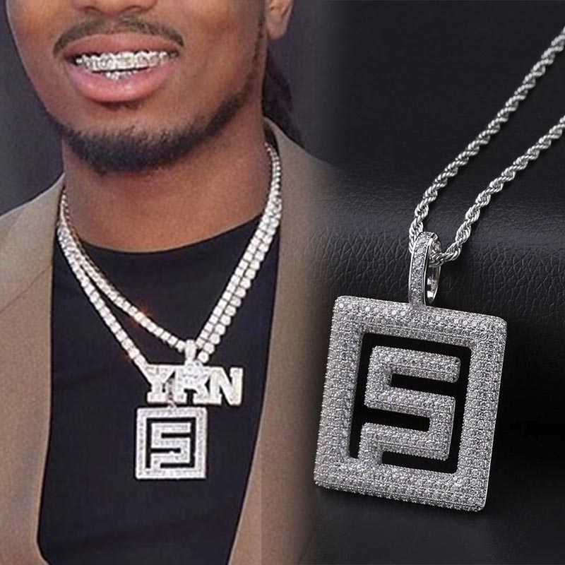 Helloice Iced Quavo Huncho Pendant in White Gold