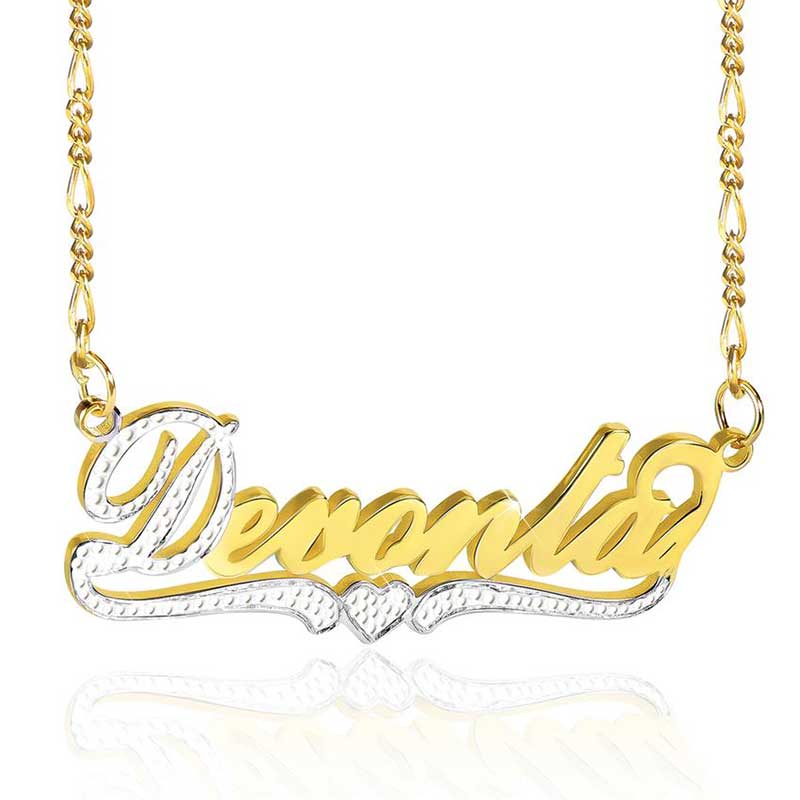 Helloice Personalized Two Tone Name Necklace with Heart