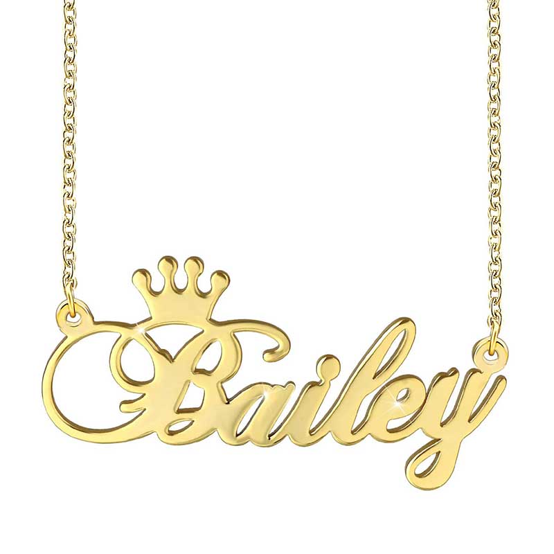 Helloice Personalized Crown Engraved Name Necklace