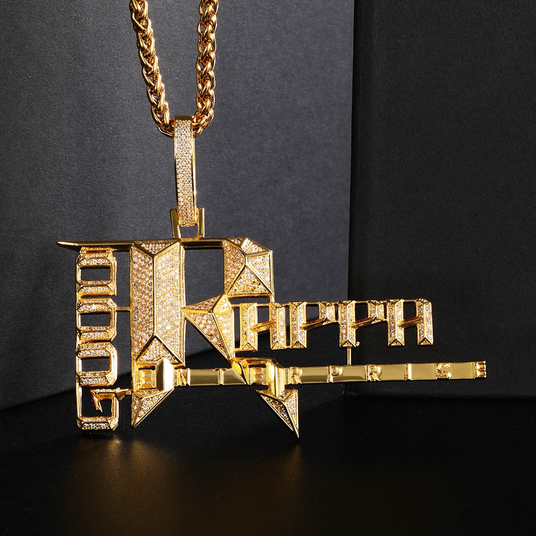 Helloice Iced Popular Records Pendant in Gold
