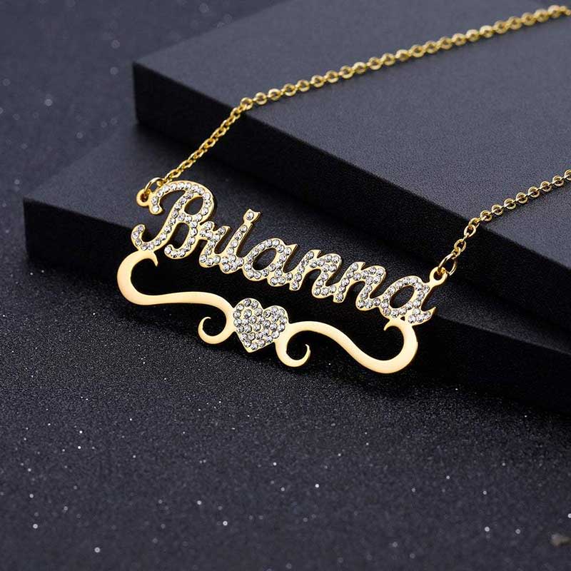 Helloice Personalized Iced Name Necklace with Heart