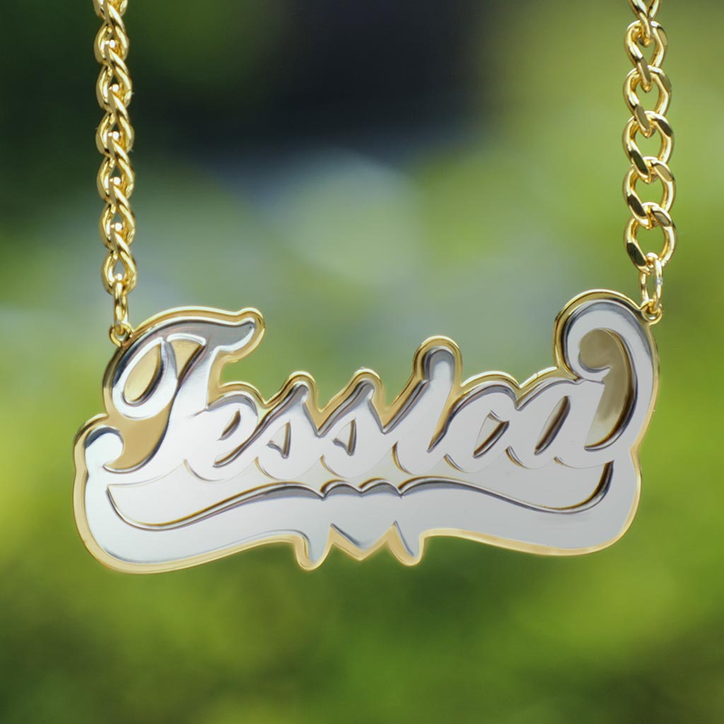 Helloice Custom Two-Tone Letters Pendant with Cuban Link Chain