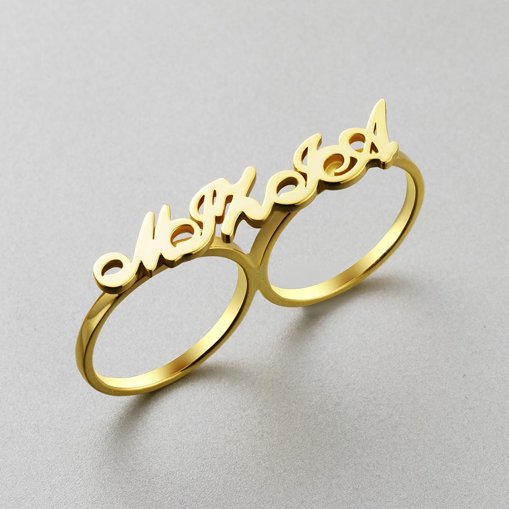 Helloice Personalized Two Finger Name Rings