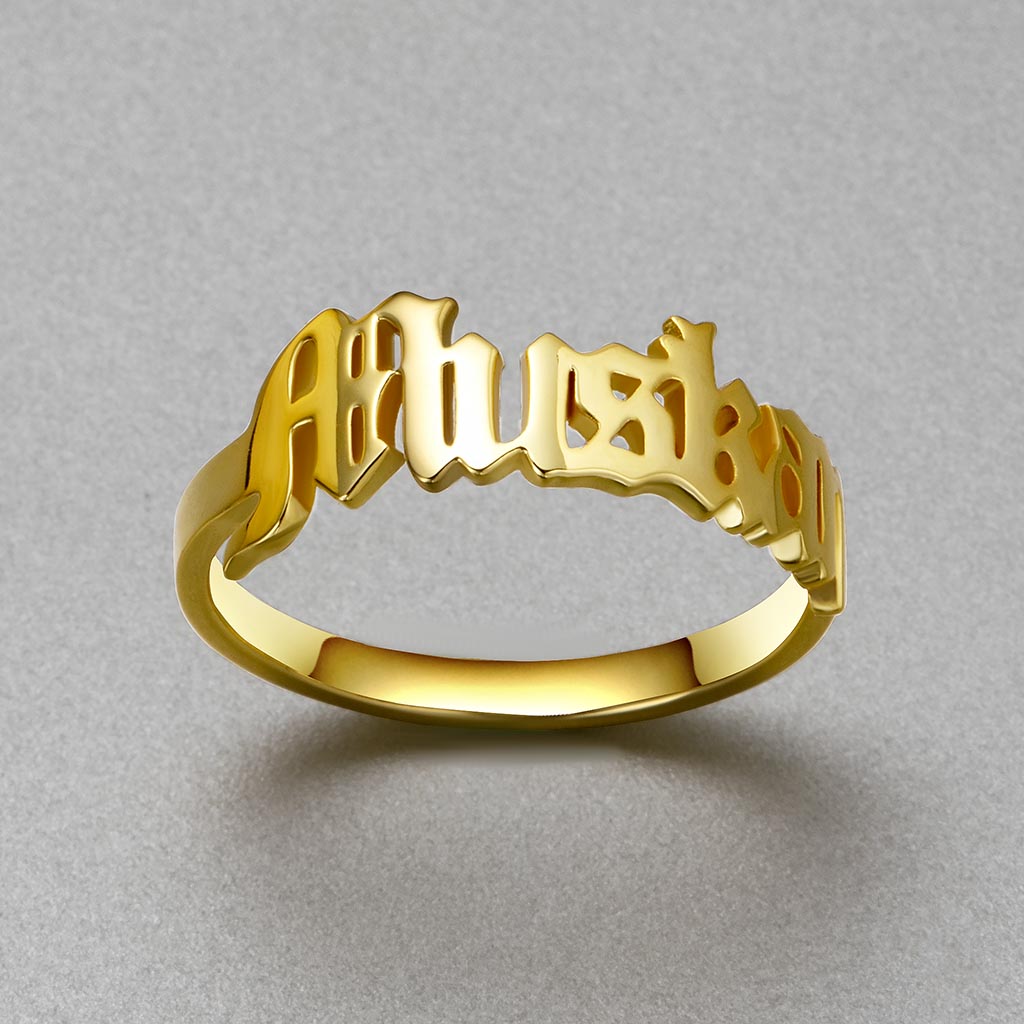 Helloice Personalized Old English Name Rings