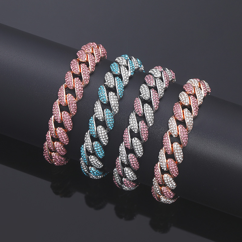 Helloice 12mm Pink/Blue Micro Paved Cuban Bracelet