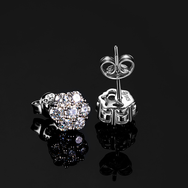 Helloice Moissanite Cluster Flower Stud Earrings in S925 Sterling Silver