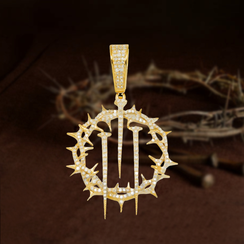 Helloice Micro Paved Crown Of Thorns with Nails Pendant