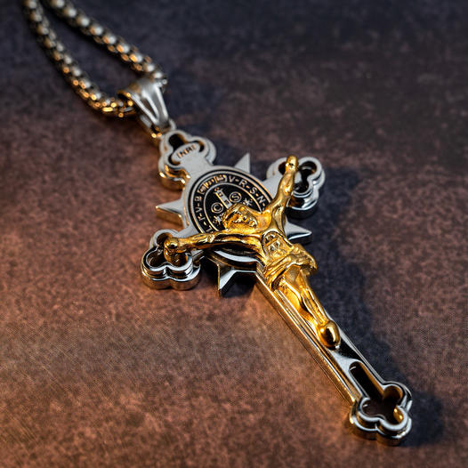 Helloice ST.Benedict Protection Cross Power Pendant
