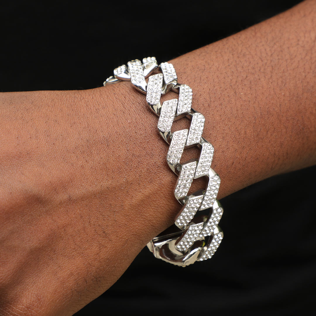 Helloice Iced 20mm Miami Cuban Bracelet with Big Box Clasp in White Gold