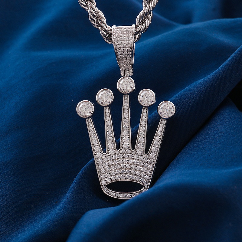 Helloice Micro Pave Crown Pendant in White Gold