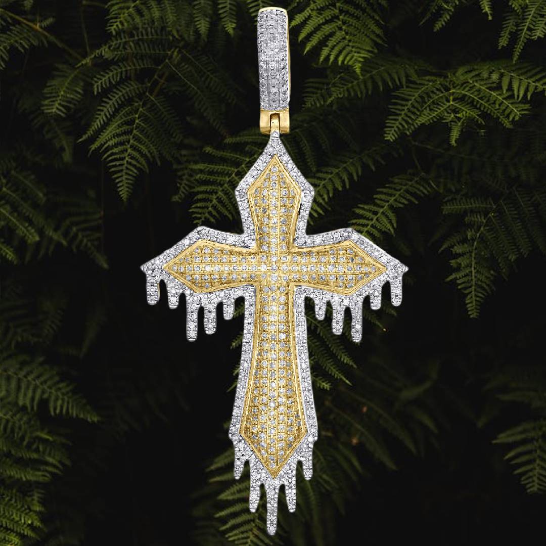 Helloice Micro Pave Two-tone Drip Cross Pendant
